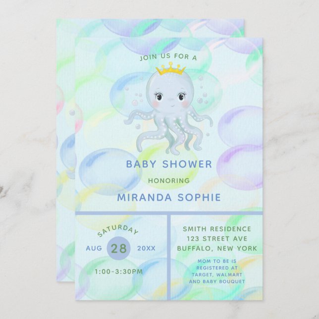 Convites Sob o Chá de fraldas do Príncipe Octopus Boy (Frente/Verso)