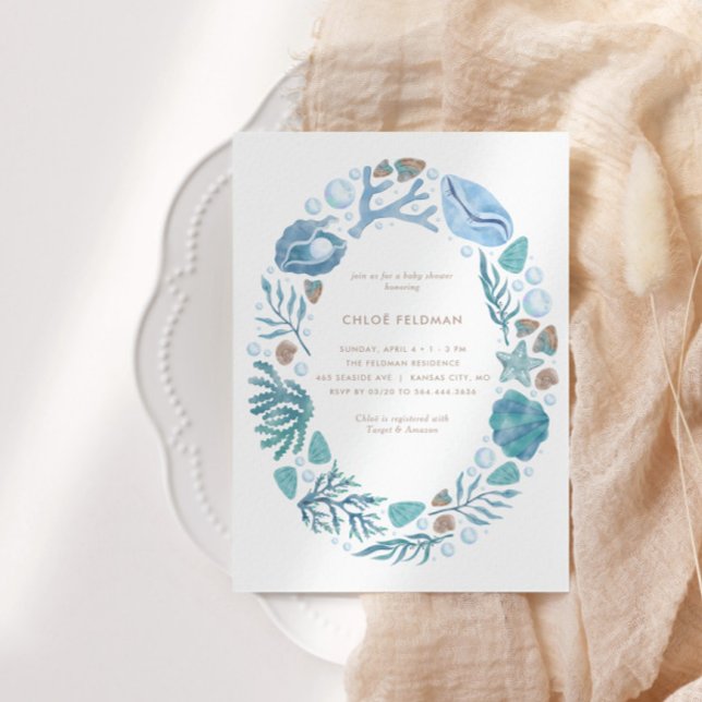 Convites Sob o Chá de fraldas náutico de Aquarela Marítima (Criador carregado)