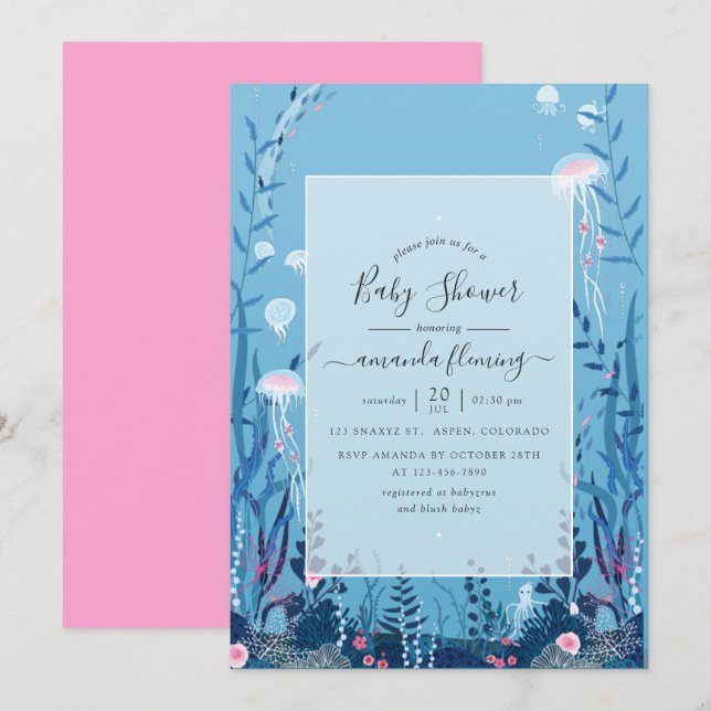 Convites Sob o Chá de fraldas náutico do mar (Frente/Verso)