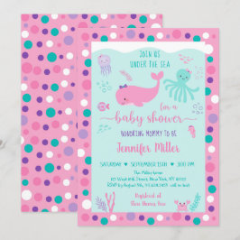 Convites Sob o Chá de fraldas Náutico Púrpura, Rosa,