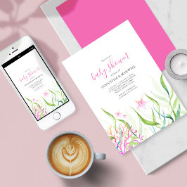 Convites Sob o Chá de fraldas Rosa e Verde do Mar