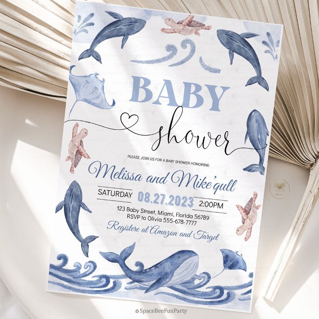 Convites Sob o chuveiro do bebê mar (under the sea baby shower, ocean baby shower invitation, sea theme invite, ocean animals invitation,)