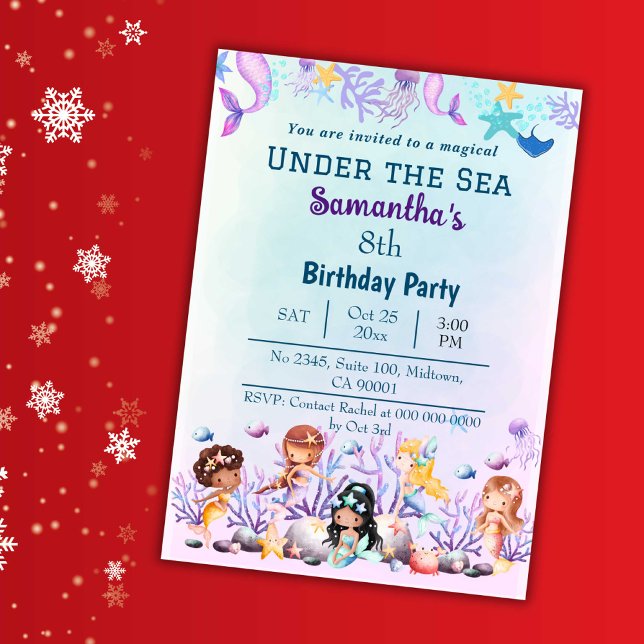 Convites Sob o mar, a sereia e as crianças bonitinhas azuis (Criador carregado)