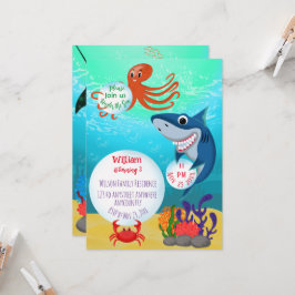 Convites Sob o Mar Animais Convidam para uma Festa de anive