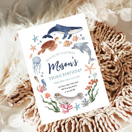 Convites Sob o Mar Animais do Oceano Náutico Menino