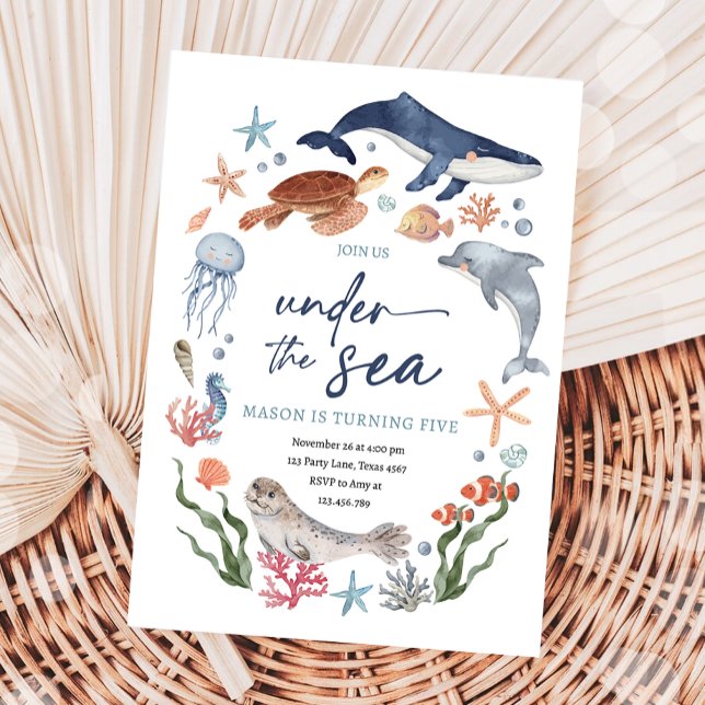 Convites Sob o Mar Animais do Oceano Náutico Menino (Criador carregado)