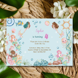 Convites Sob o mar aniversário de criança de Sereias