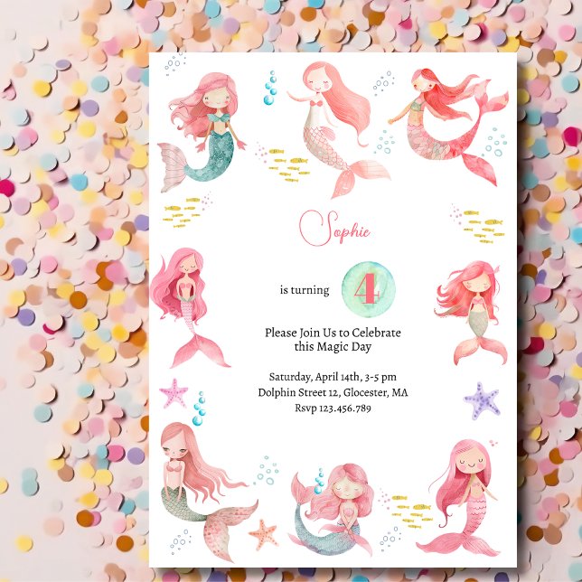 Convites Sob o mar aniversário de criança de Sereias (Criador carregado)