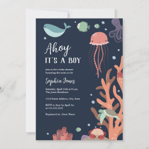 Convites Sob o Mar Azul Alô É um Menino Chá de Bebê