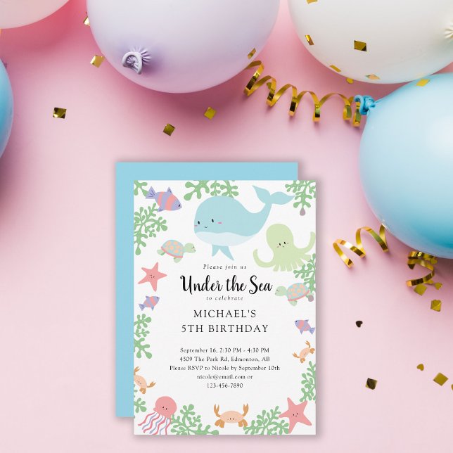 Convites Sob o mar Baleia-Pastel Oceânica de Passageiros (Criador carregado)