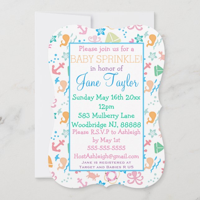 Convites Sob O Mar Bebê Sprinkle (Frente)