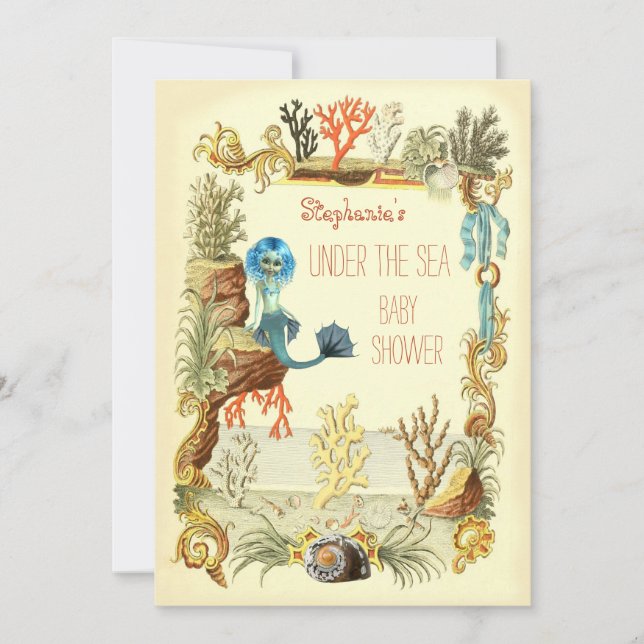Convites Sob O Mar Chá de fraldas De Sereias (Frente)