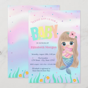 Convites Sob O Mar, Chá de fraldas Holográfico Mermaid St