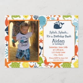 Convites Sob o mar, náutico com fotografia de aniversário