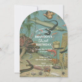 Convites Sob o Mar Oceano Oceano, Retro Animais Aniversário