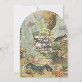 Convites Sob o Mar Oceano Oceano, Retro Animais Aniversário