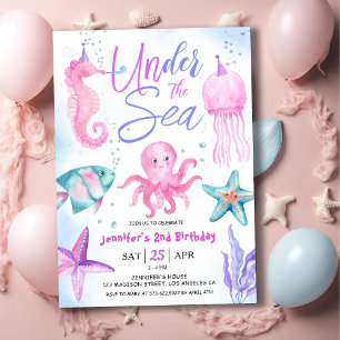 Convites Sob O Mar! Oceano Rosa segundo aniversário