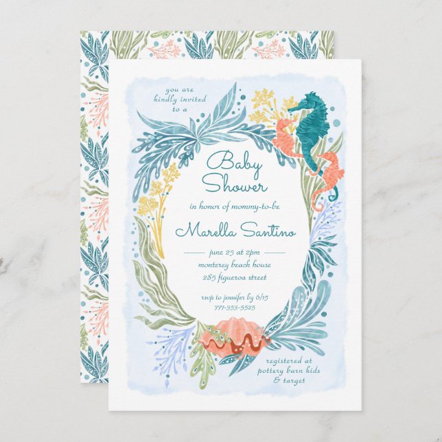 Convites Sob o Mar Ondas do Oceano Marinho Gêmeas do Cavalo (Frente/Verso)