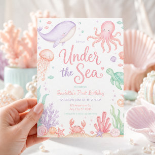 Convites Sob o Mar Pastel Ocean Menina de Aniversário
