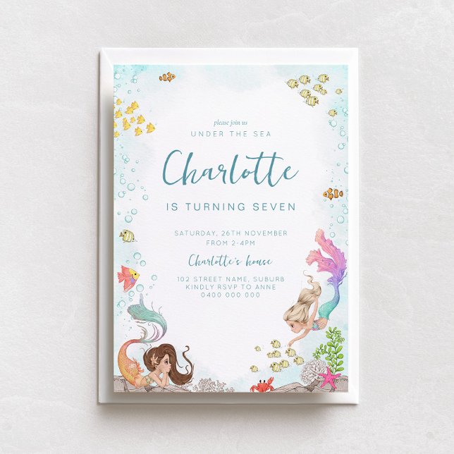 Convites Sob o Mar, Sereia Aniversário (Criador carregado)