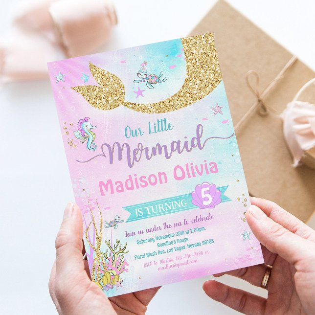 Convites Sob o mar Sereia Aniversário (Criador carregado)