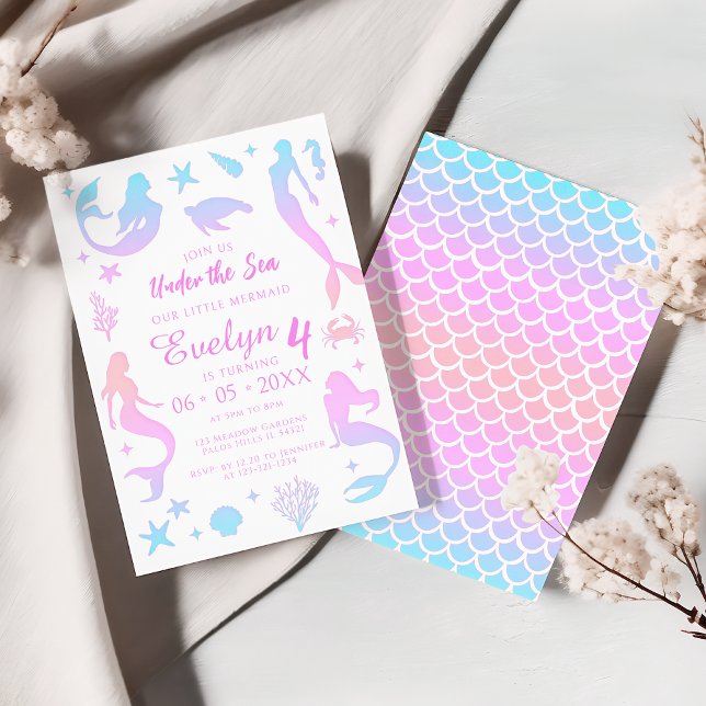 Convites Sob o mar, Sereia Silhouette Birthday Girl (Criador carregado)