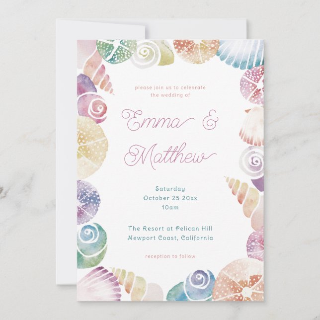 Convites Sob o Mar Whimsical Watercolor Beach Wedding (Frente)