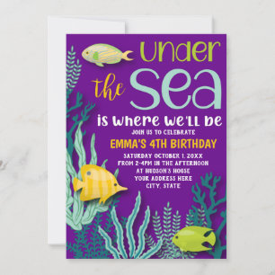 Convites Sob o oceano marinho Festa de aniversario de menin