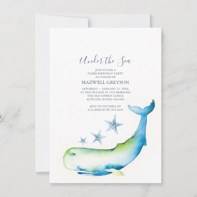 Convites Sob o Partido aniversário de 3 anos do Mar (Frente)