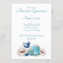 Convites Sob o partido Sea Quinceanera Teal Seashells
