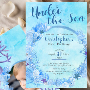 Convites Sob o primeiro aniversario do Sea Cute Blue Boy