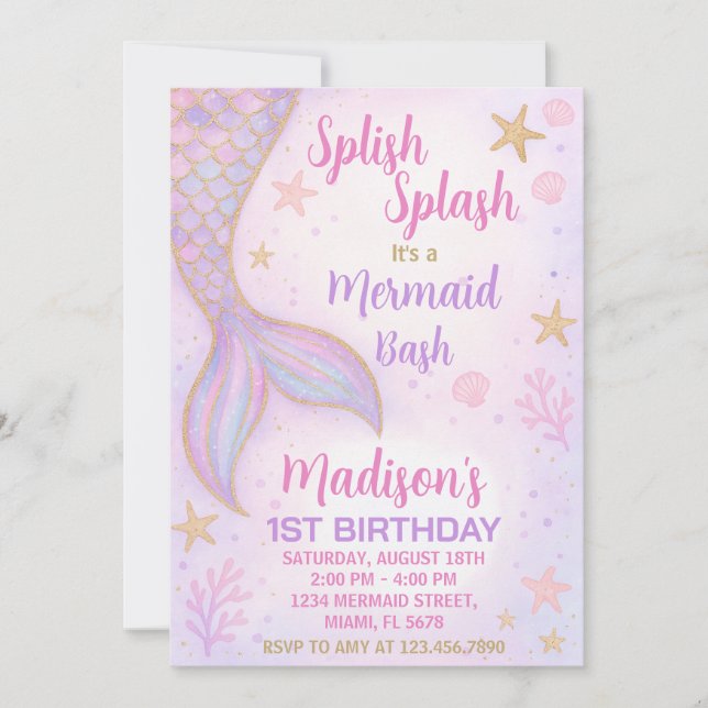 Convites Sob o Sea Party Convidar para Meninas (Frente)