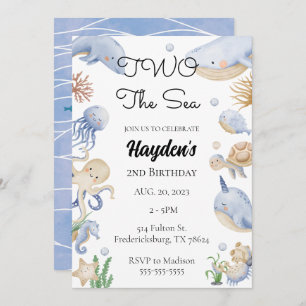 Convites Sob o segundo aniversário de animais marinhos