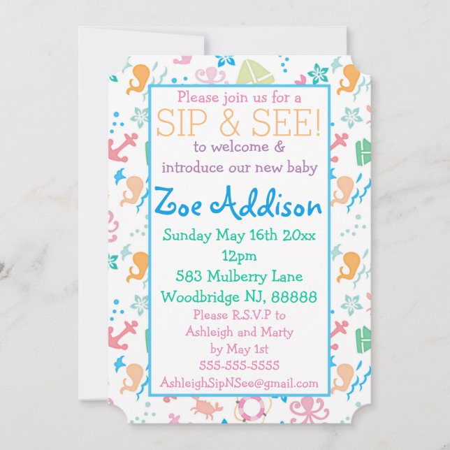 Convites Sob o sorvo do bebê do mar e veja (Frente)