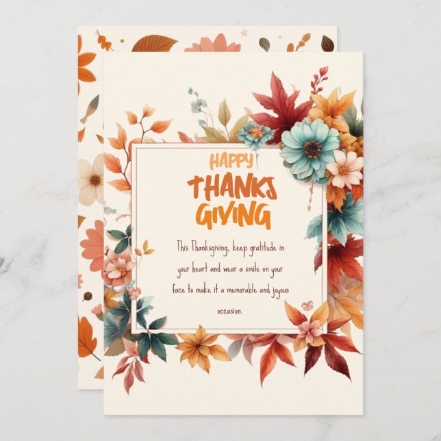 Convites Sober Thanksgiving Cards with Fall Flowers (Frente/Verso)