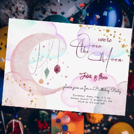Convites Sobre a Lua belo aniversário de criança pastel