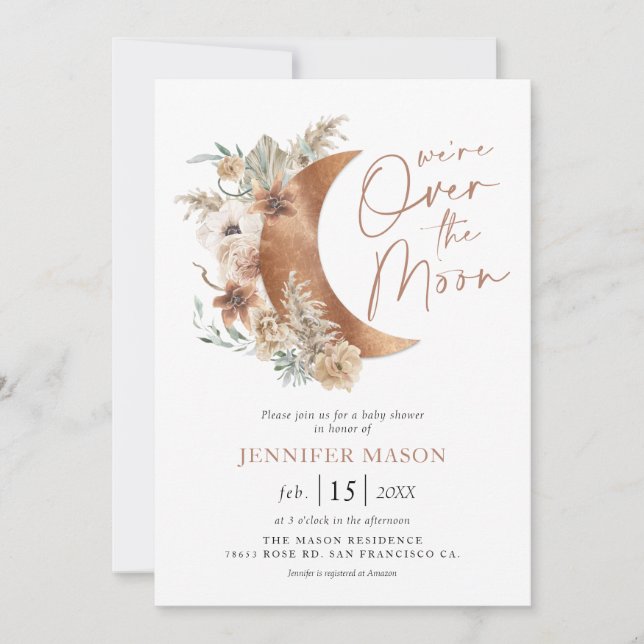 Convites Sobre a Lua Boho Chá de fraldas Neutro (Frente)