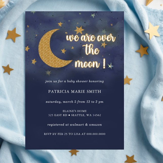 Convites Sobre a Lua Chá de fraldas Neutro de Gênero (Over the Moon Gender Neutral Baby Shower Invitation)
