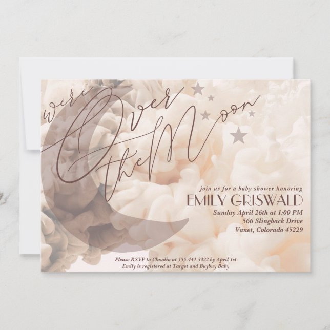 Convites Sobre a Lua Chá de fraldas Neutro de Gênero Convid (Frente)