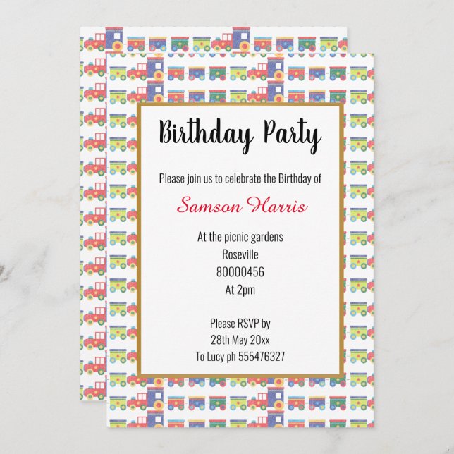 Convites Sobre Comboios Aniversário (Frente/Verso)