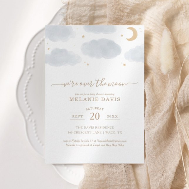 Convites Sobre o Chá de fraldas de Aquarela Azul-Lua (Criador carregado)