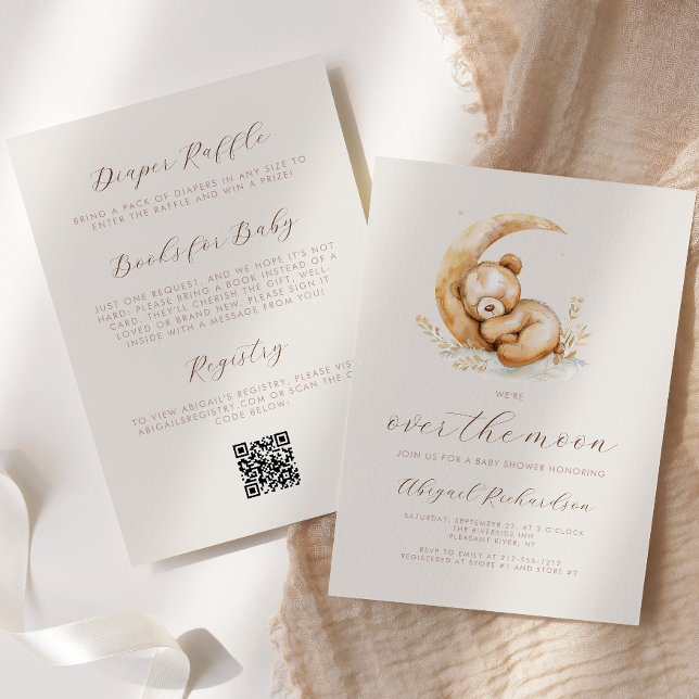 Convites Sobre o Chá de fraldas de código QR do Urso de Fol (Criador carregado)