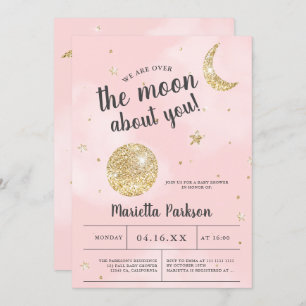 Convites Sobre o chá de fraldas de nuvens cor-de-rosa brilh