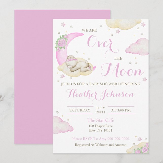 Convites Sobre O Chá de fraldas Do Urso Moon (Frente/Verso)