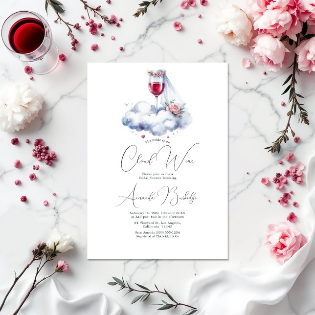 Convites Sobre o Chá de panela de Vinho na Nuvem (On Cloud Wine Bridal Shower Invitation)