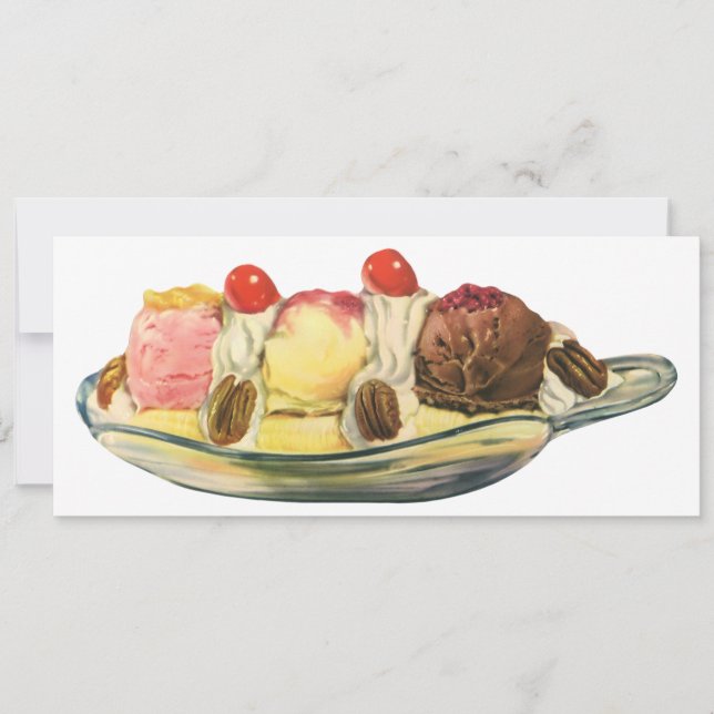 Convites Sobremesas Comida Antiga, Cerejas de Banana Split (Frente)