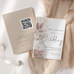 Convites Sobreposição de Código QR de Grama Pampas Boho par