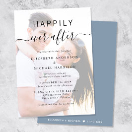Convites Sobreposição de Foto Chic Script Casamento Azul Em