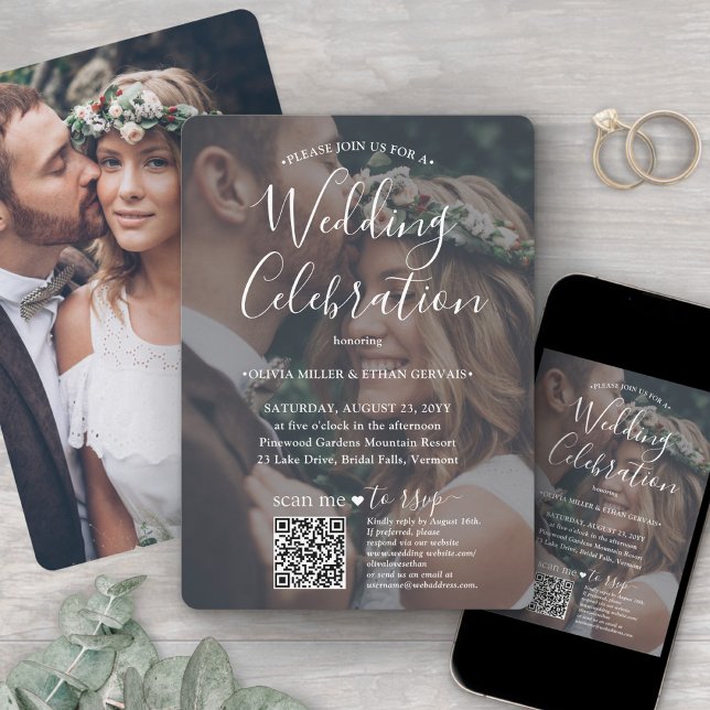 Convites Sobreposição de Foto Código QR RSVP Casamento Letr (Criador carregado)