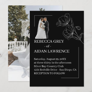 Convites Sobreposição de Foto de Casamento Preto e Branco C
